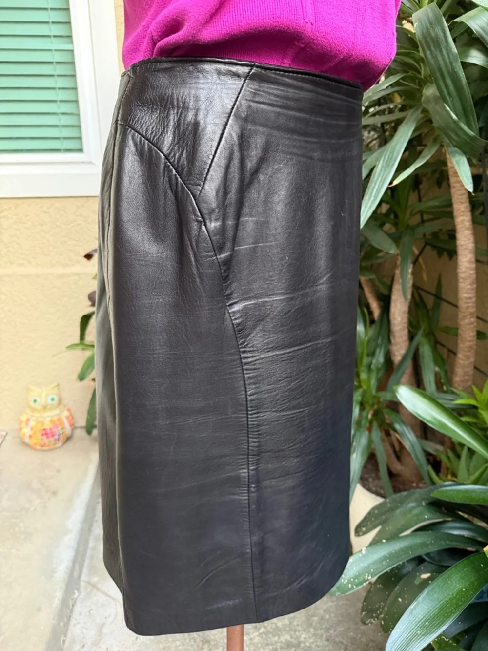 Vintage Positano black genuine leather midi skirt